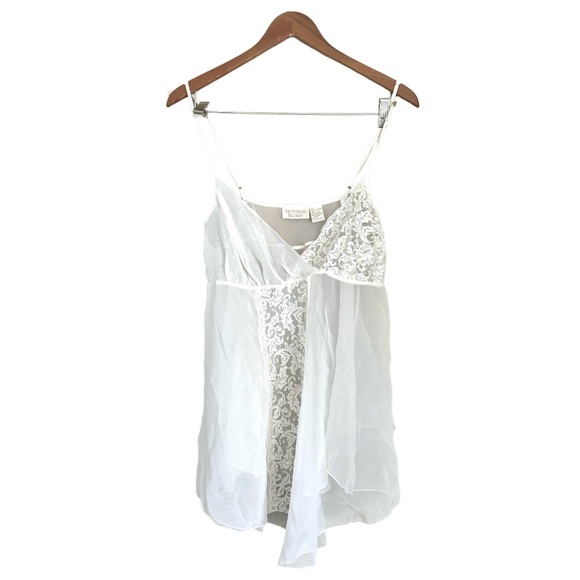 Vintage Victoria’s Secret Surplice Babydoll Chemise Top White Size Medium - Picture 1 of 6